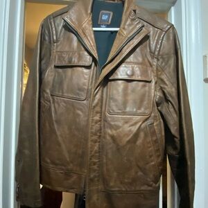 GAP Brown Leather Military Field Jacket